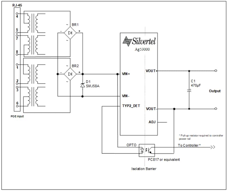 Application Circuit Diagram - Silvertel Ag53000 Single-In-Line (SIL) PoE+ PD Modules